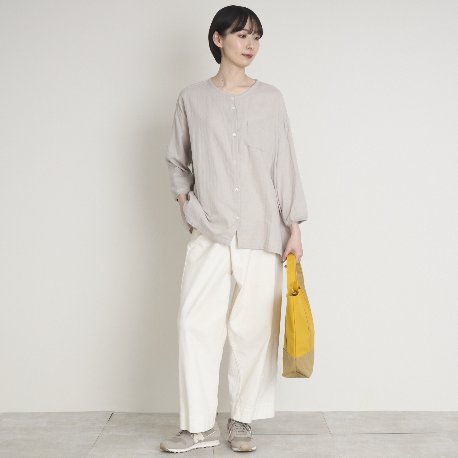 motone/ノーカラーシャツ2nd 9分袖