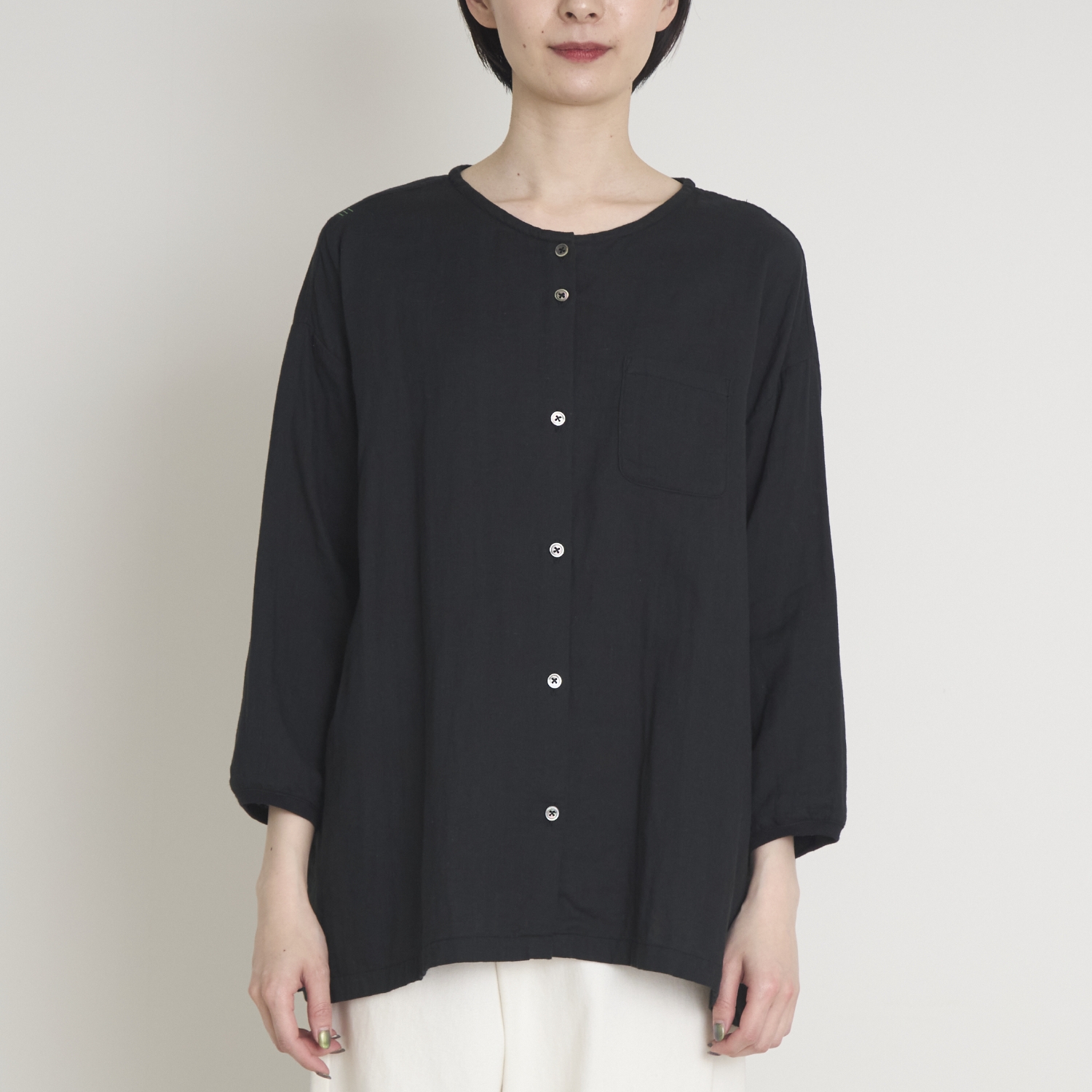 motone/ノーカラーシャツ2nd 9分袖