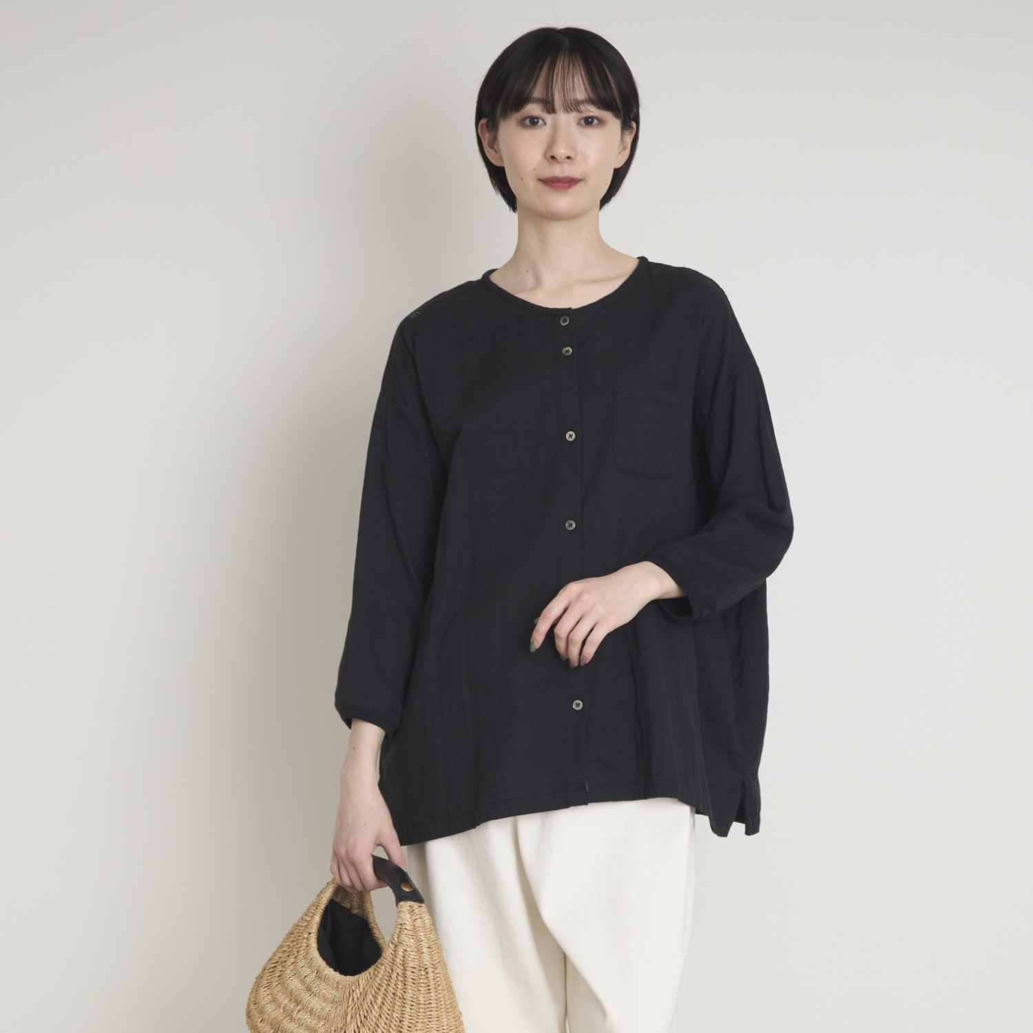 motone/ノーカラーシャツ2nd 9分袖