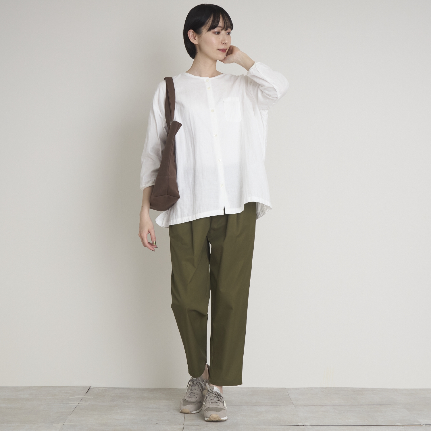 motone/ノーカラーシャツ2nd 9分袖