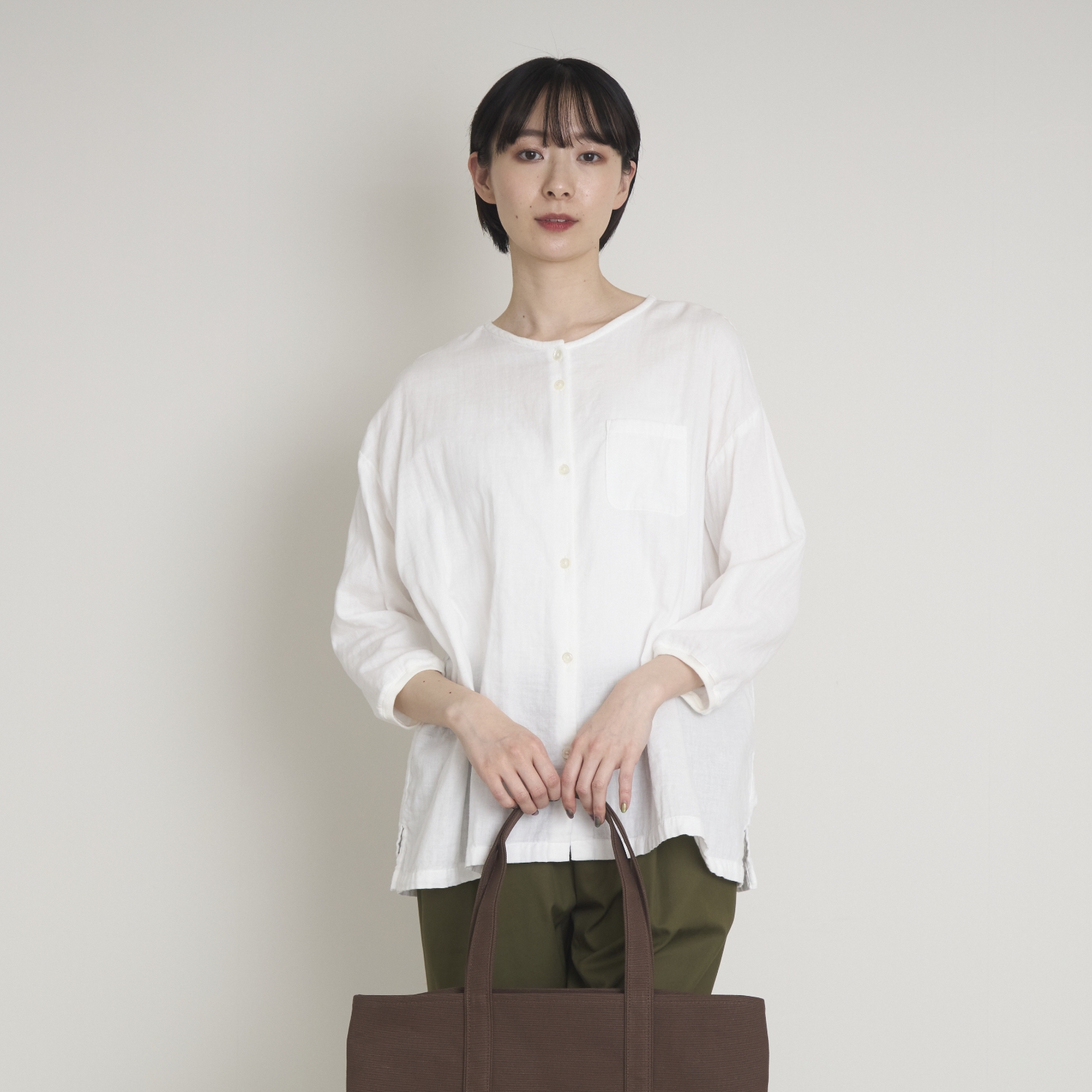 motone/ノーカラーシャツ2nd 9分袖