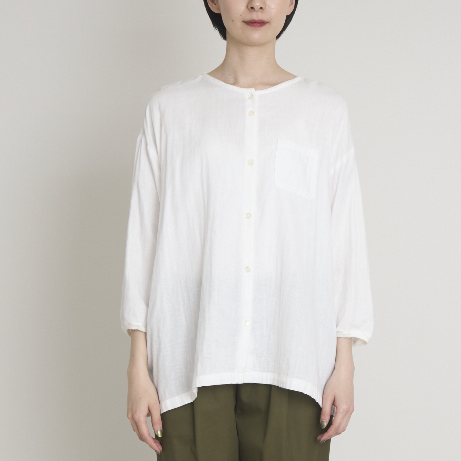 motone/ノーカラーシャツ2nd 9分袖