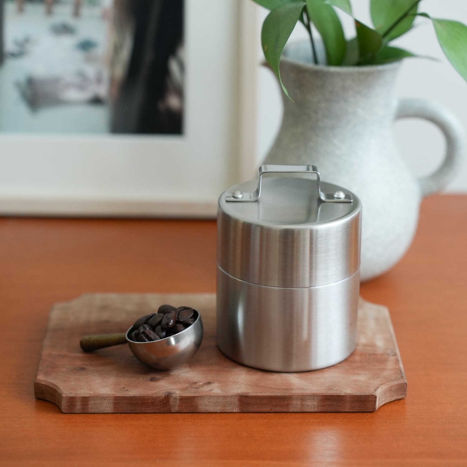 保堂/茶筒・珈琲缶 サテン 小 -持ち手付きだから開けやすいステンレス