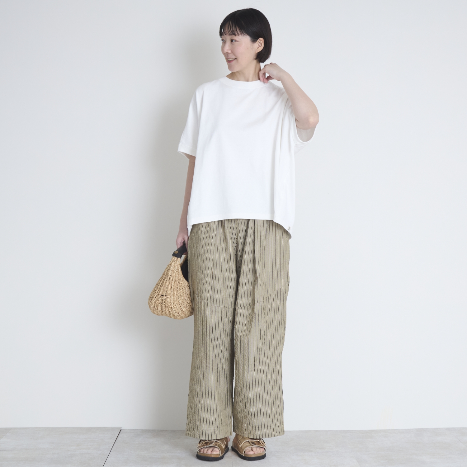 Kilka/風が通るストライプのカーブパンツ