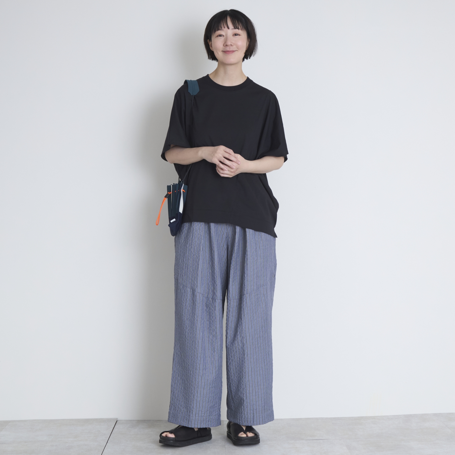 Kilka/風が通るストライプのカーブパンツ