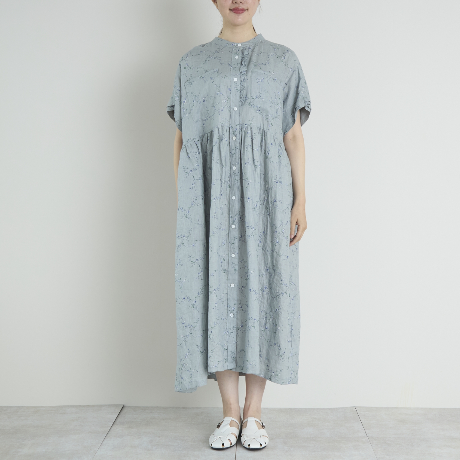 ubasoku/バンドカラーフロントフリルワンピース