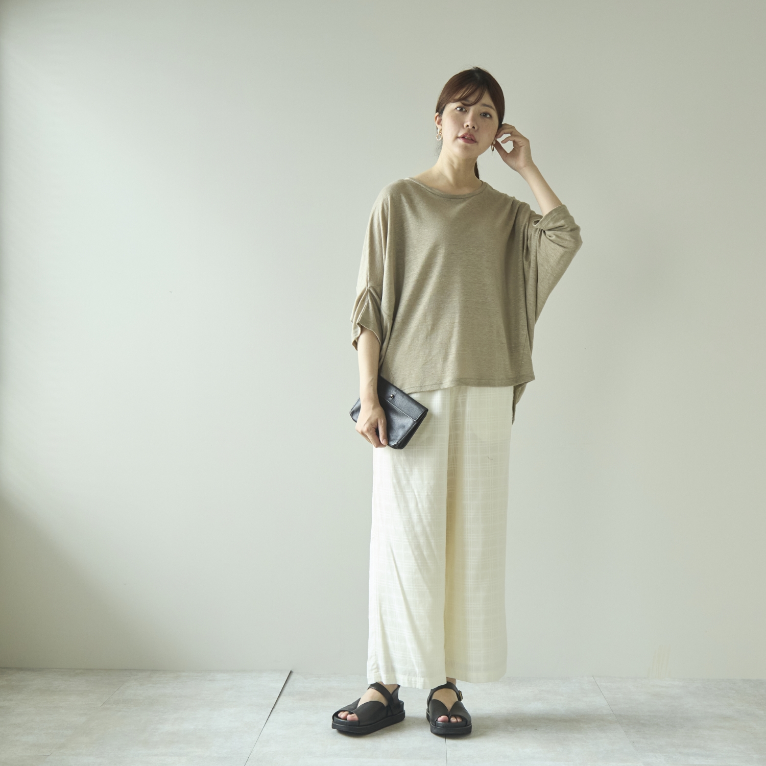 Kilka/計算いらずの無地見えチェックパンツ