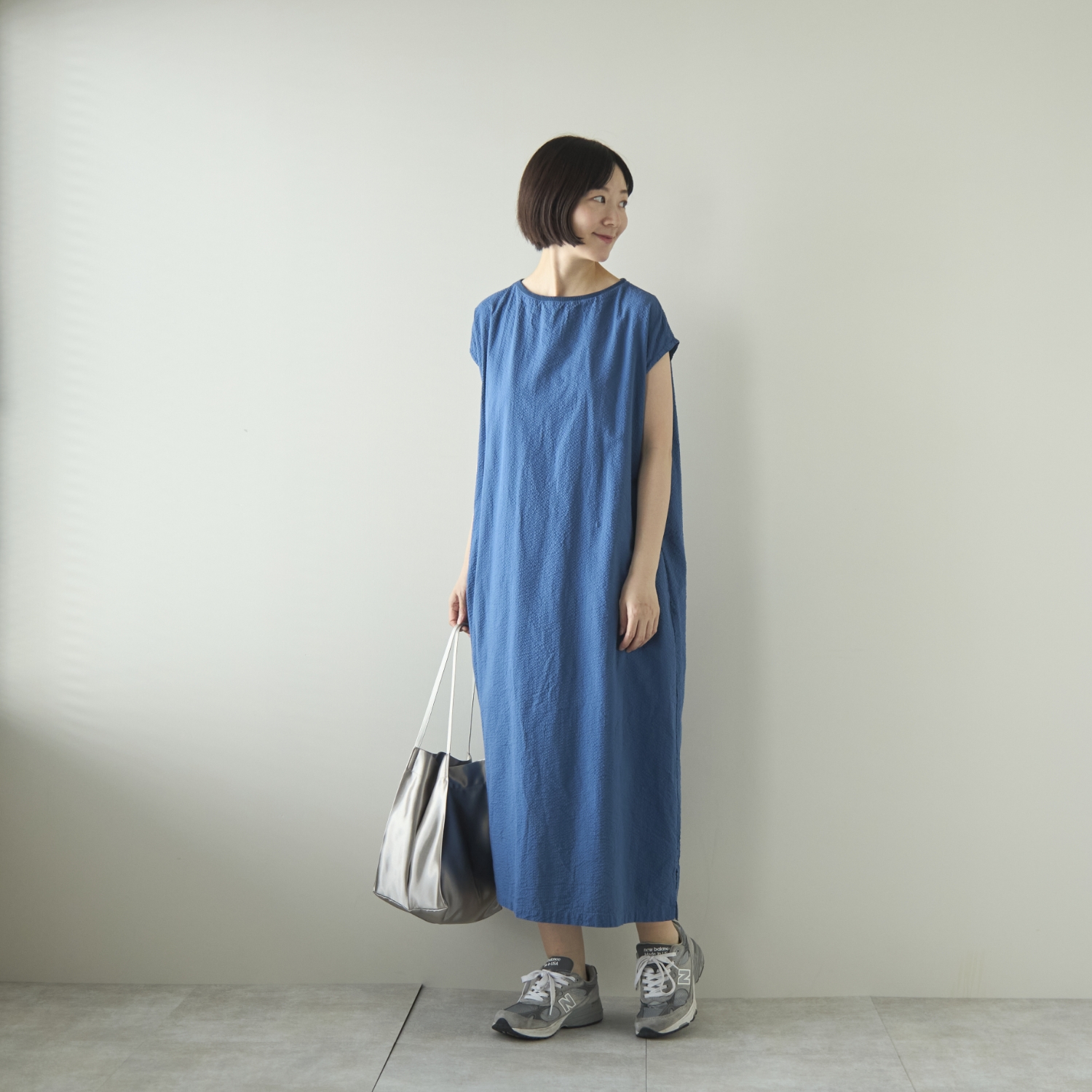 motone/ボートネックロングワンピース ノースリーブ