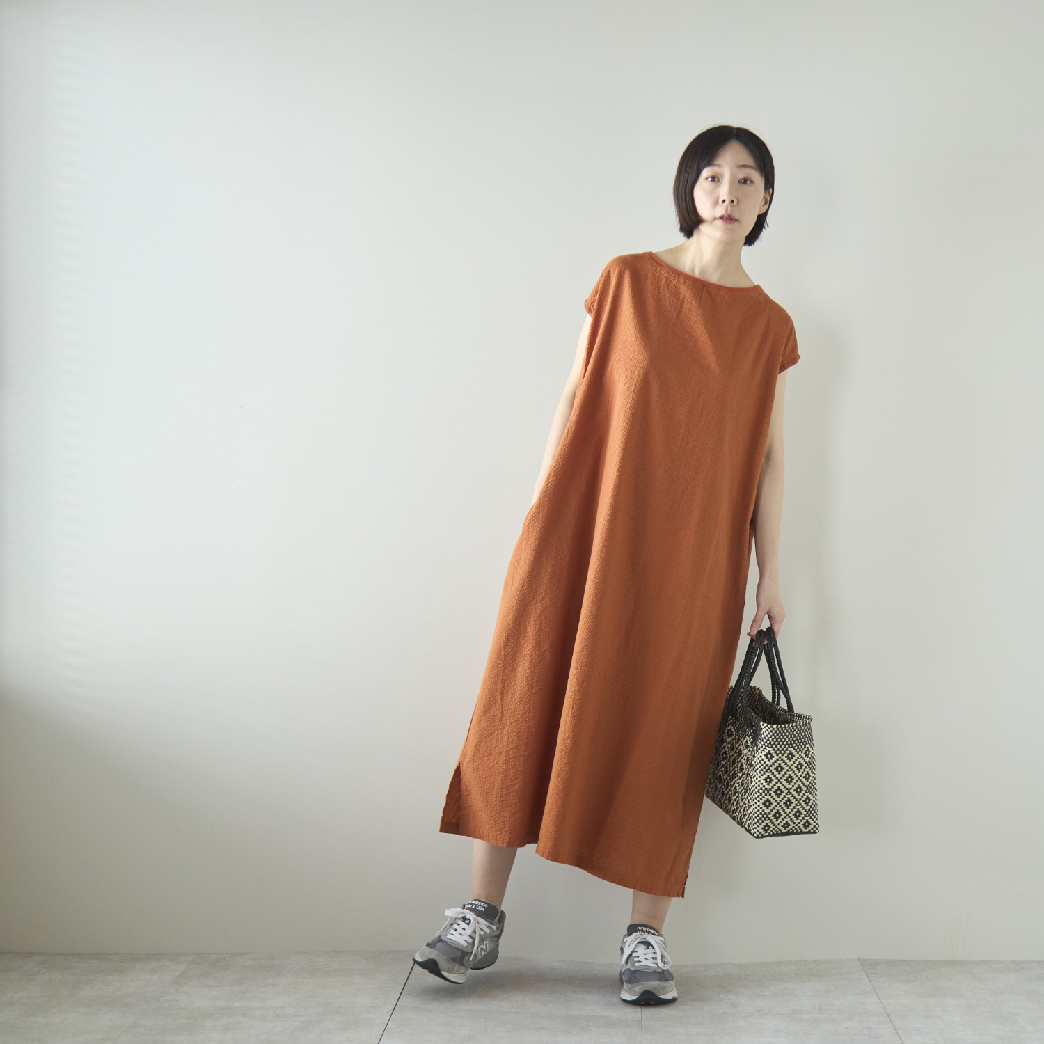 motone/ボートネックロングワンピース ノースリーブ