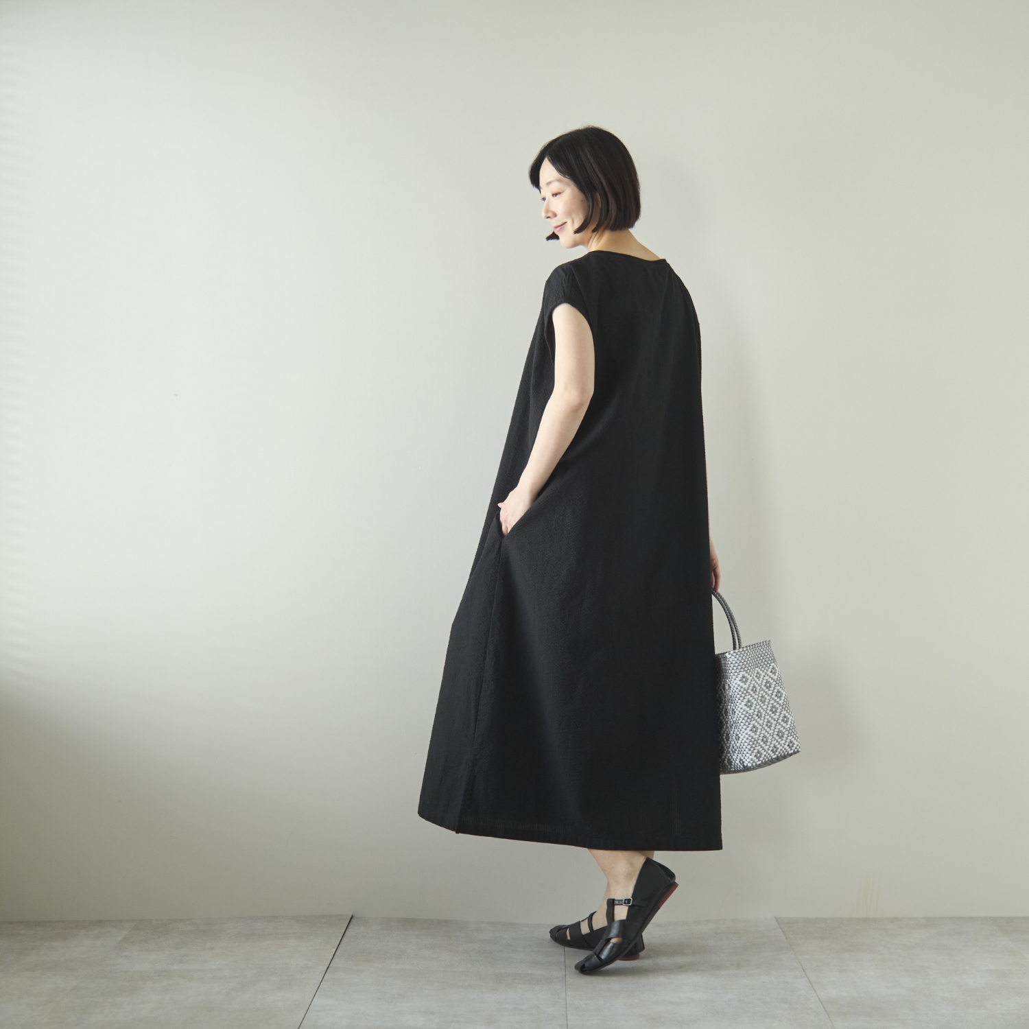 motone/ボートネックロングワンピース ノースリーブ