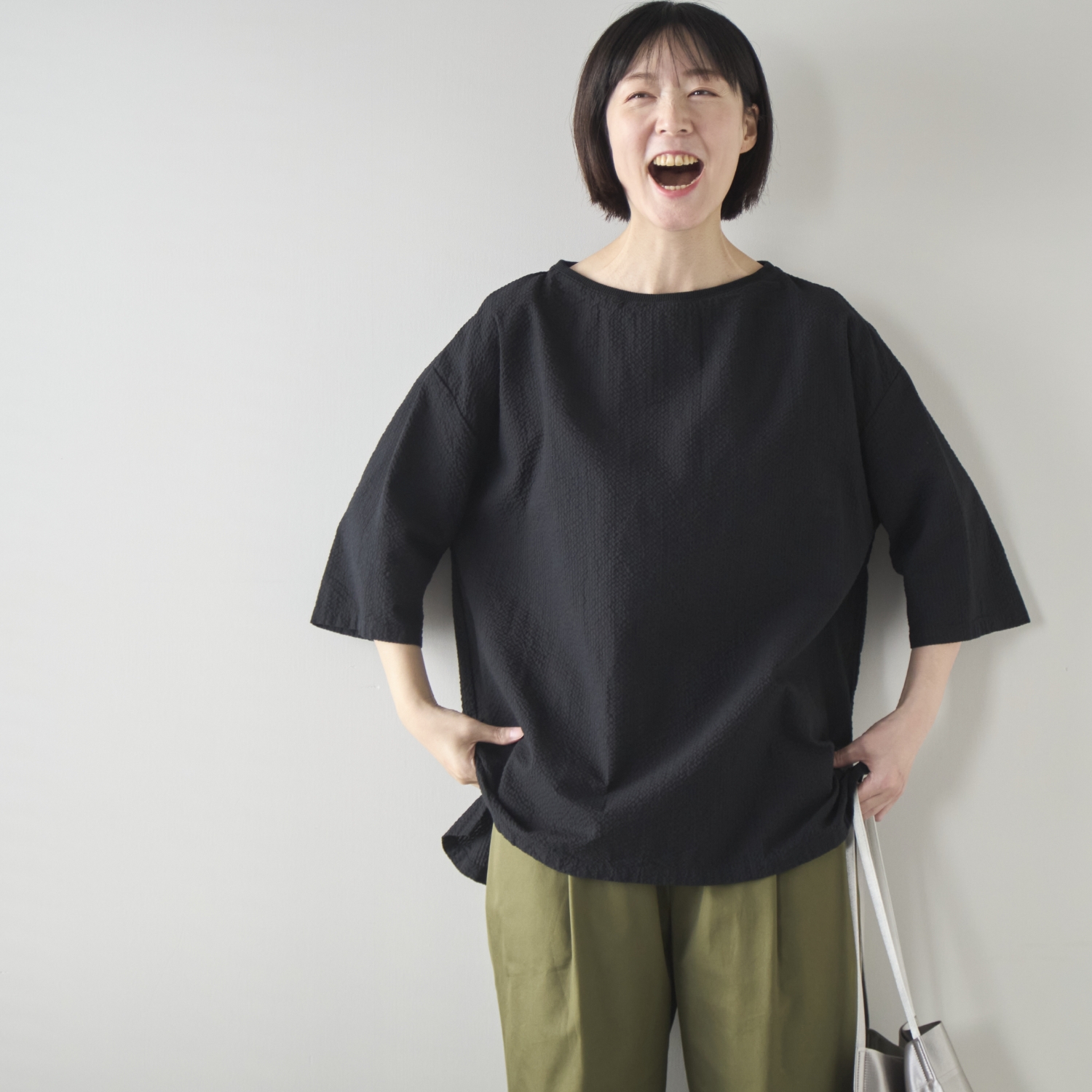 motone/ボートネック7分袖プルオーバー