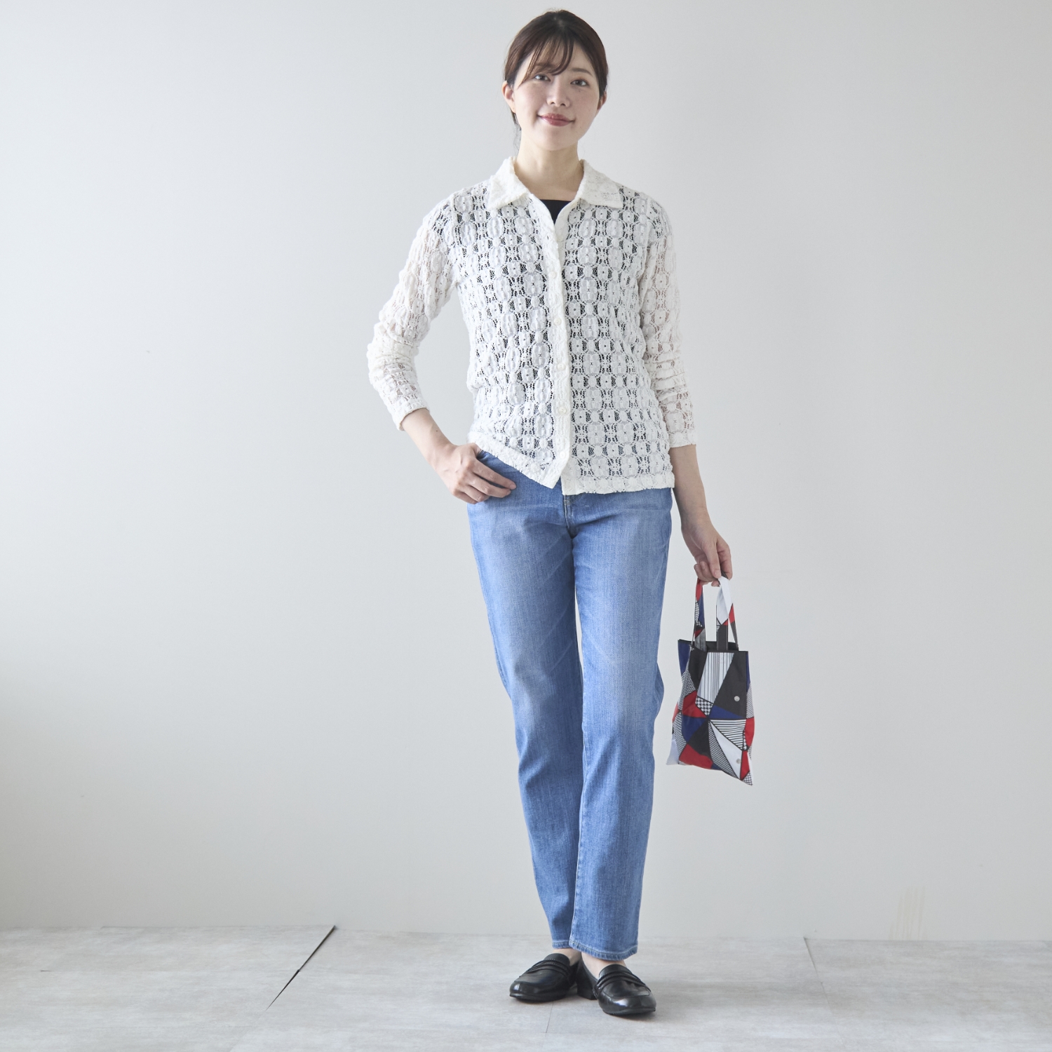 denicher/フラワーストレッチレース　シャツ