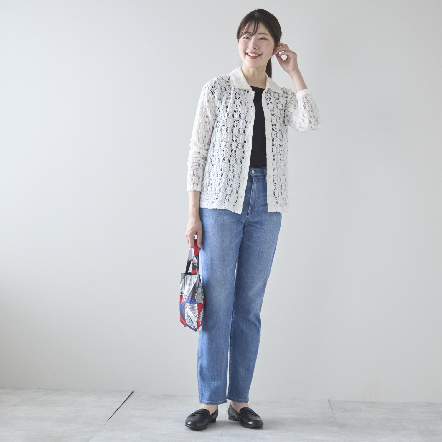 denicher/フラワーストレッチレース　シャツ