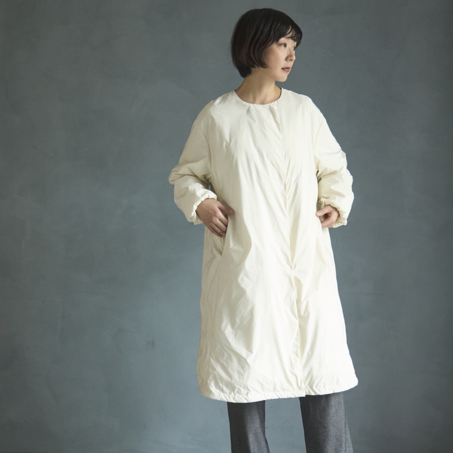 Kilka/家で洗えて羽毛より軽いファイバーダウンコート -軽くてあったか 