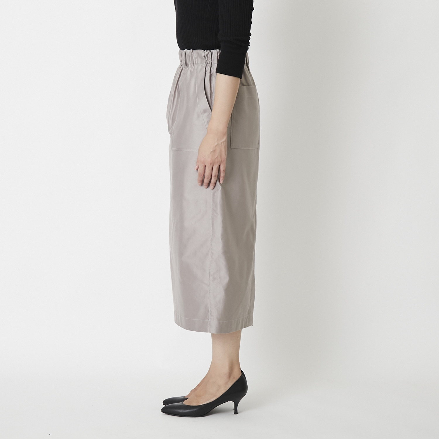 nicholson＆nicholson/ピアノサテンスカート - パンツ感覚で穿ける、美光沢なIラインスカート