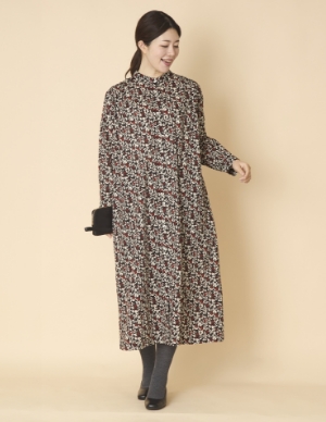 PONT DE CHALONS/フラワープリントギャザーワンピース ブラック