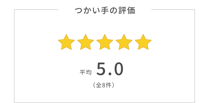 つかい手の平均評価は5.0。つかい手の声の合計は全8件。