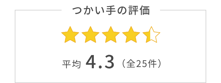 つかい手の平均評価は4.3。つかい手の声の合計は全26件。