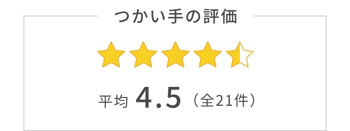 つかい手の平均評価は4.5。つかい手の声の合計は全21件。